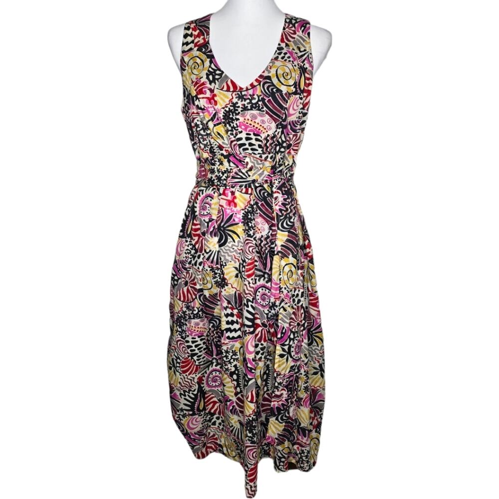 Irene Van Ryb Sea Shell Coral Print Cotton Midi Dress Size French Size 40/US 8